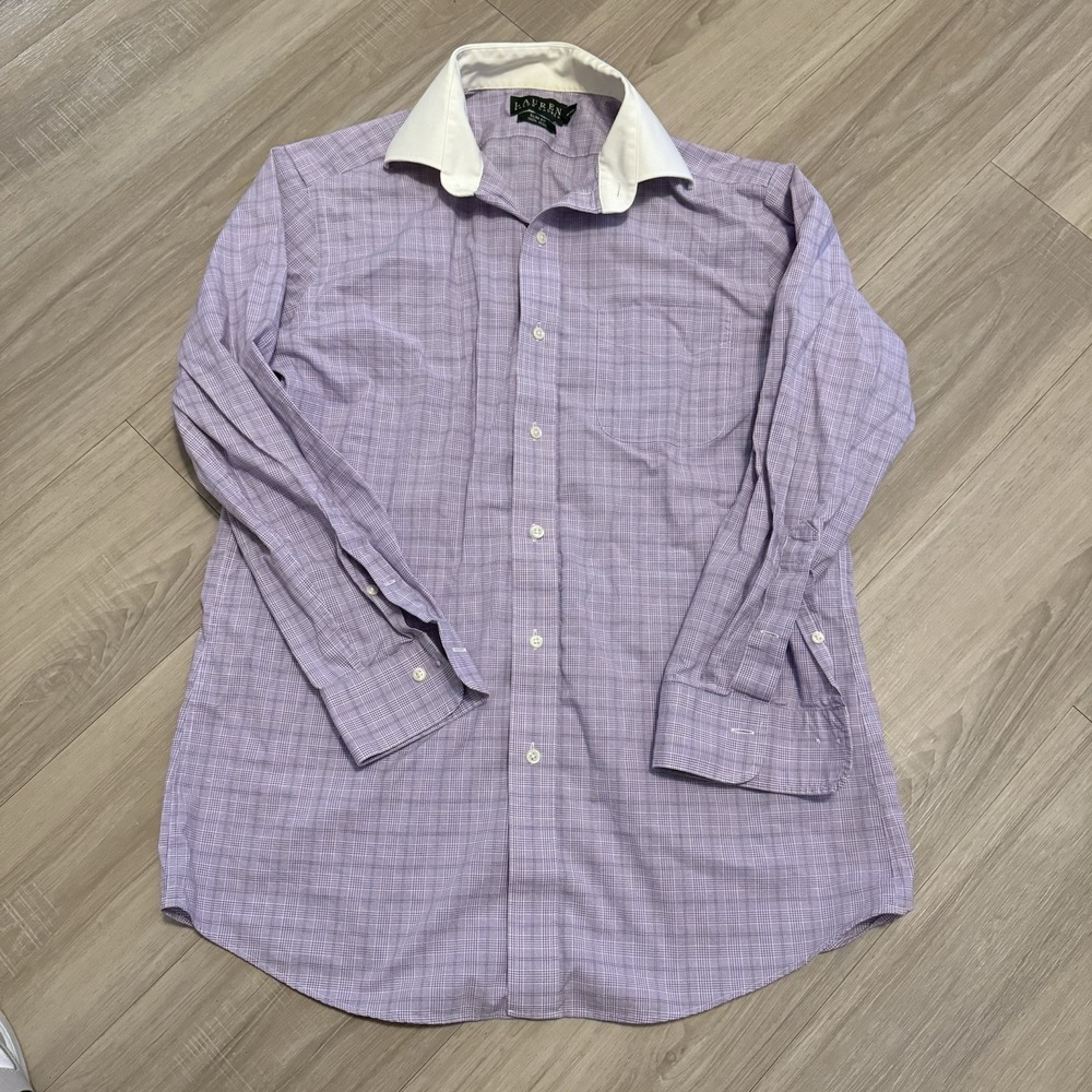 Lauren RALPH LAUREN Men Slim Fit Shirt Top Size L (16 - 32/33)  Pink Plaid Colla